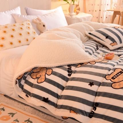91家纺网 家纺一手货源 找家纺 眠博士 2021新款印花拼羊羔绒单被套 比利熊