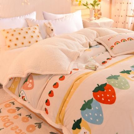 91家纺网 家纺一手货源 找家纺 眠博士 2021新款印花拼羊羔绒单被套 草莓派对