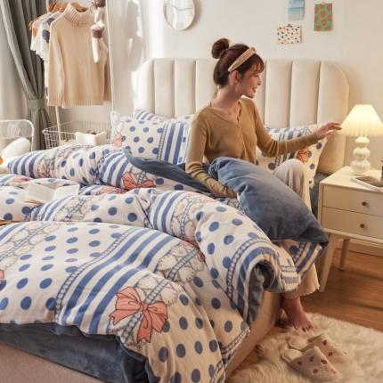 寐居家纺 2021新款牛奶绒单被套棚拍图 波点诱惑