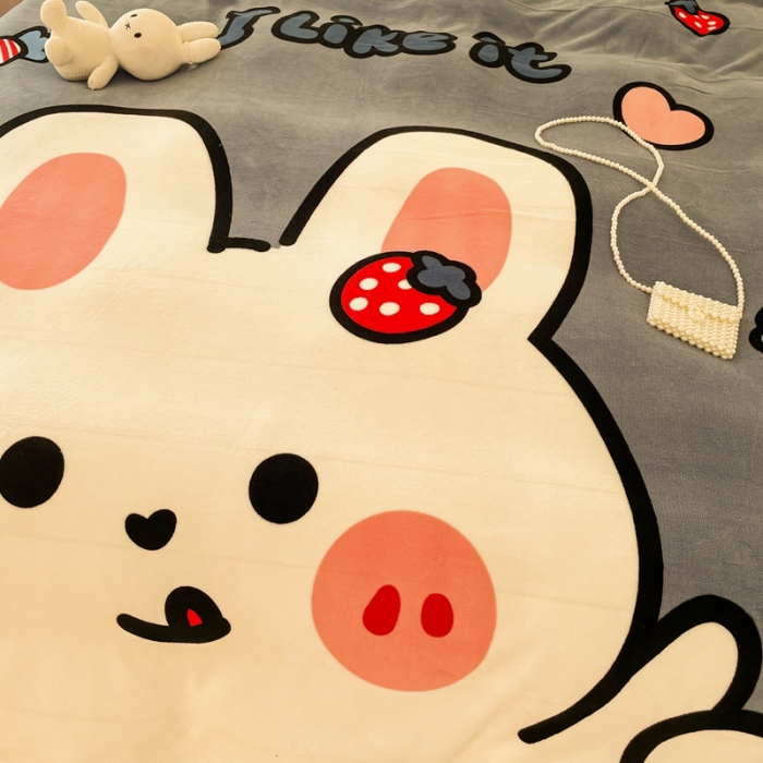 91家纺网 家纺一手货源 找家纺 慕尚 2022新款北欧牛奶绒大版四件套实拍图 奶糖兔