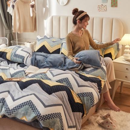 91家纺网 家纺一手货源 找家纺 寐居家纺 2021新款牛奶绒单被套棚拍图 简约格