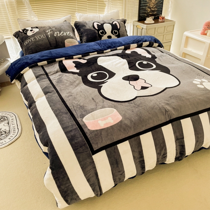 91家纺网 家纺一手货源 找家纺 慕尚 2022新款北欧牛奶绒大版四件套实拍图 绅士狗