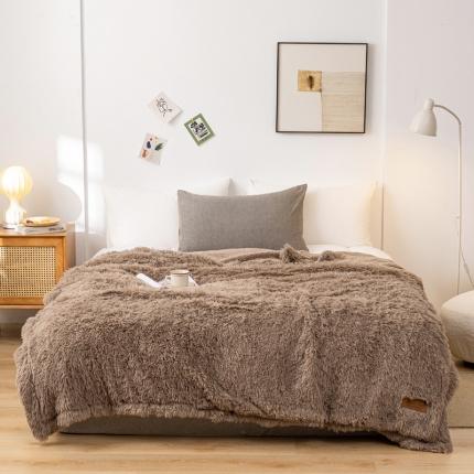 91家纺网 家纺一手货源 找家纺 卡奥 欧式纯色长毛羊羔绒毛毯沙发毯子加厚盖毯空调毯 浅奶咖