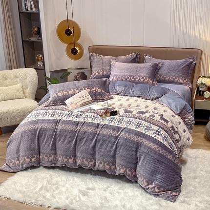 91家纺网 家纺一手货源 找家纺 大米家居 2023新款着色雕花绒四件套麋鹿森林