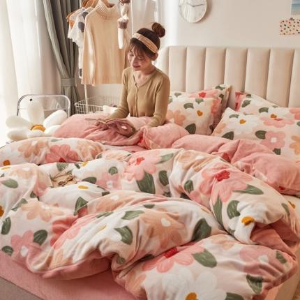 寐居家纺 2021新款印花牛奶绒四件套浅色调 花田