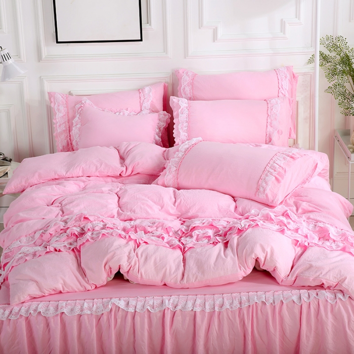 91家纺网 家纺一手货源 找家纺 （总）梦柏家纺 2021新款水洗棉蕾丝四件套