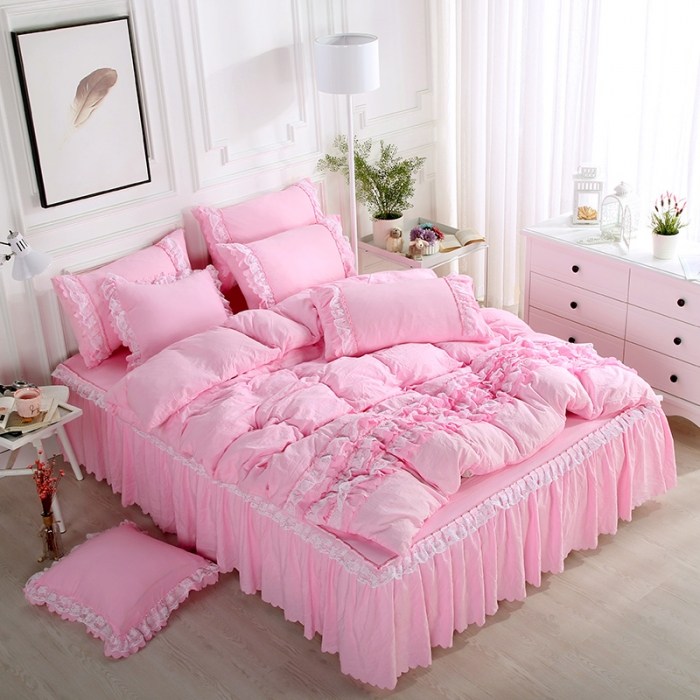 91家纺网 家纺一手货源 找家纺 （总）梦柏家纺 2021新款水洗棉蕾丝四件套