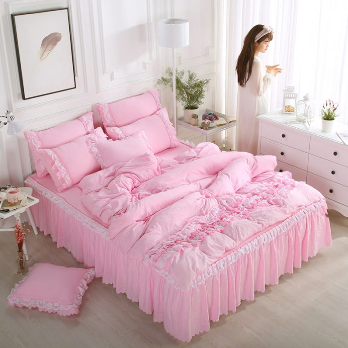 91家纺网 家纺一手货源 找家纺 （总）梦柏家纺 2021新款水洗棉蕾丝四件套