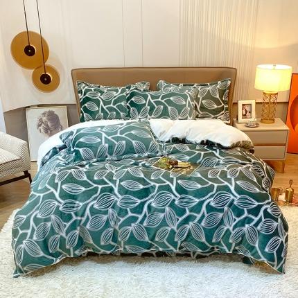 91家纺网 家纺一手货源 找家纺 大米家居 2023新款着色雕花绒四件套烟枝雨