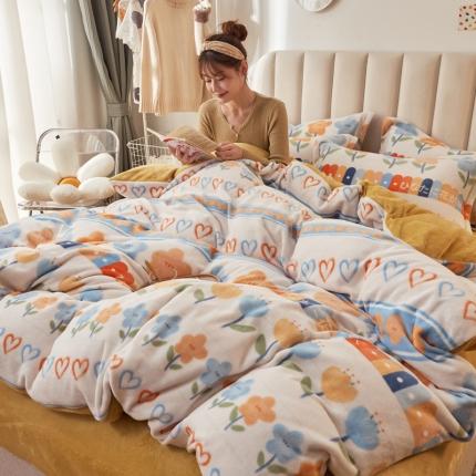 寐居家纺 2021新款印花牛奶绒四件套浅色调 小时代