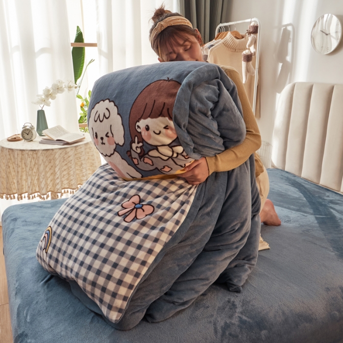 91家纺网 家纺一手货源 找家纺 寐居家纺 2021新款印花牛奶绒四件套浅色调 元气少女