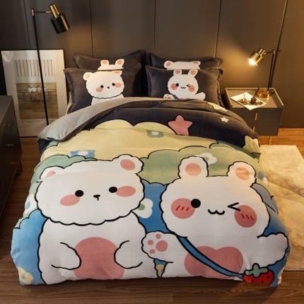 91家纺网 家纺一手货源 找家纺 （总）慕尚 2022新款北欧牛奶绒卡通大版四件套棚拍图