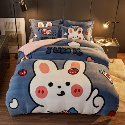 91家纺网 家纺一手货源 找家纺 （总）慕尚 2022新款北欧牛奶绒卡通大版四件套棚拍图