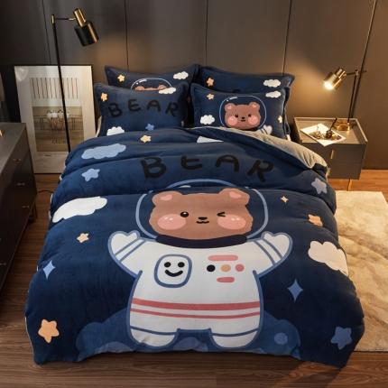 91家纺网 家纺一手货源 找家纺 （总）慕尚 2022新款北欧牛奶绒卡通大版四件套棚拍图