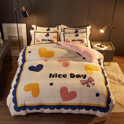 91家纺网 家纺一手货源 找家纺 （总）慕尚 2022新款北欧牛奶绒卡通大版四件套棚拍图