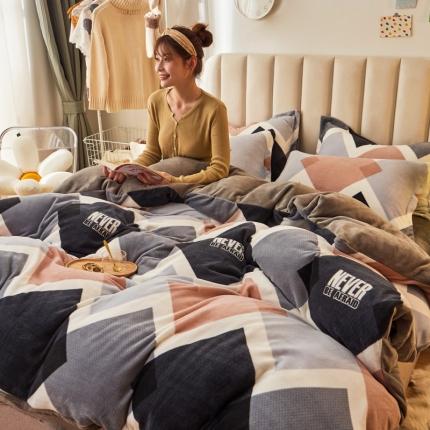 寐居家纺 2021新款印花牛奶绒四件套深色调 菱形格