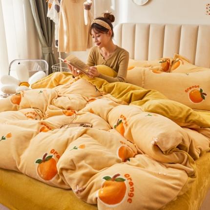 寐居家纺 2021新款印花牛奶绒四件套深色调 蜜橙