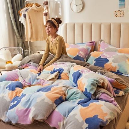 寐居家纺 2021新款印花牛奶绒四件套深色调 牛牛乐园