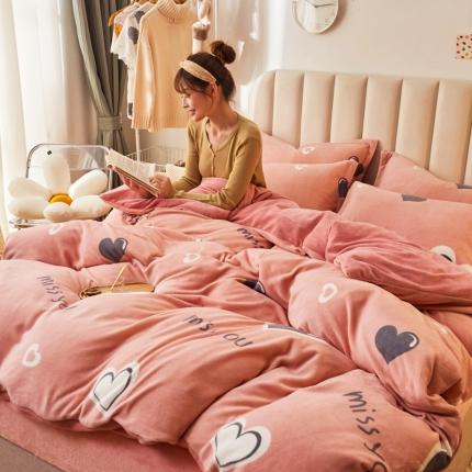 寐居家纺 2021新款印花牛奶绒四件套深色调 永恒的爱