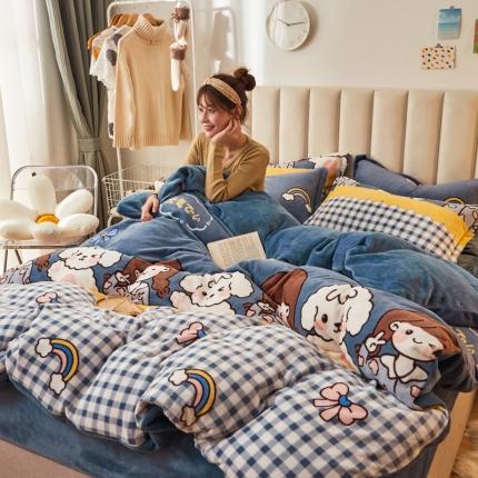 寐居家纺 2021新款印花牛奶绒四件套深色调 元气女孩