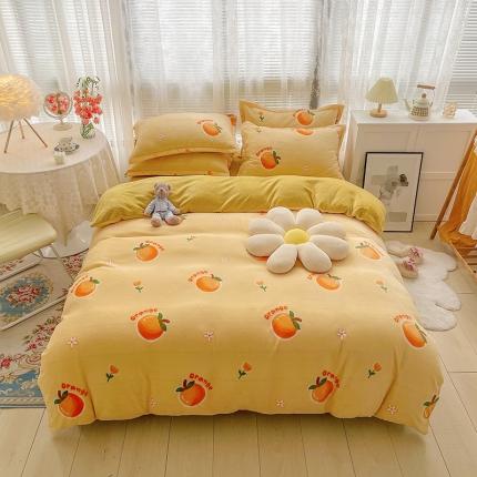 91家纺网 家纺一手货源 找家纺 寐居家纺 21印花牛奶绒四件套法莱水晶宝宝金貂绒实拍图甜橙