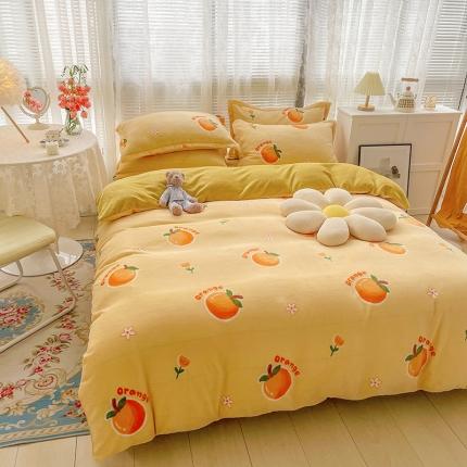 寐居家纺 21印花牛奶绒四件套法莱水晶宝宝金貂绒实拍图甜橙
