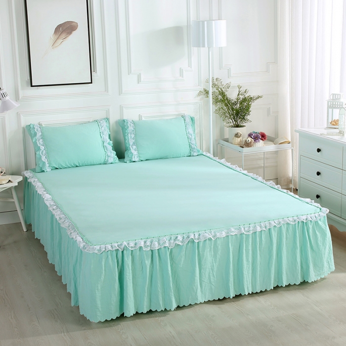 91家纺网 家纺一手货源 找家纺 梦柏家纺 2021新款水洗棉蕾丝四件套 翡翠绿