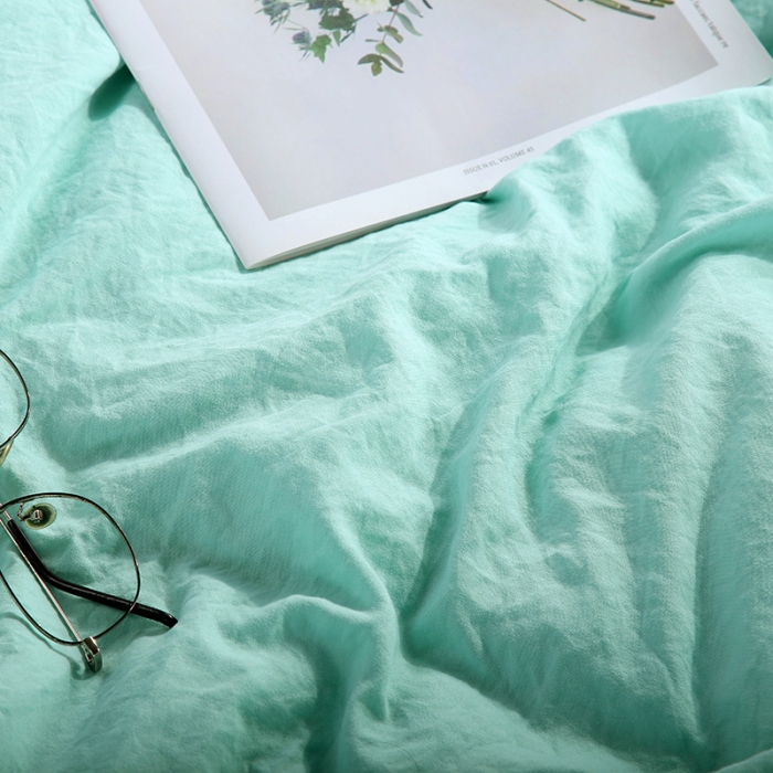 91家纺网 家纺一手货源 找家纺 梦柏家纺 2021新款水洗棉蕾丝四件套 翡翠绿