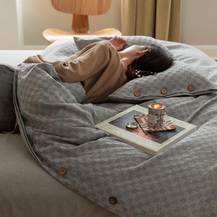 91家纺网 家纺一手货源 找家纺 （总）华超针织 2021新款棋盘华夫格四件套