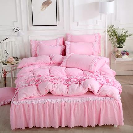 91家纺网 家纺一手货源 找家纺 梦柏家纺 2021新款水洗棉蕾丝四件套 公主粉