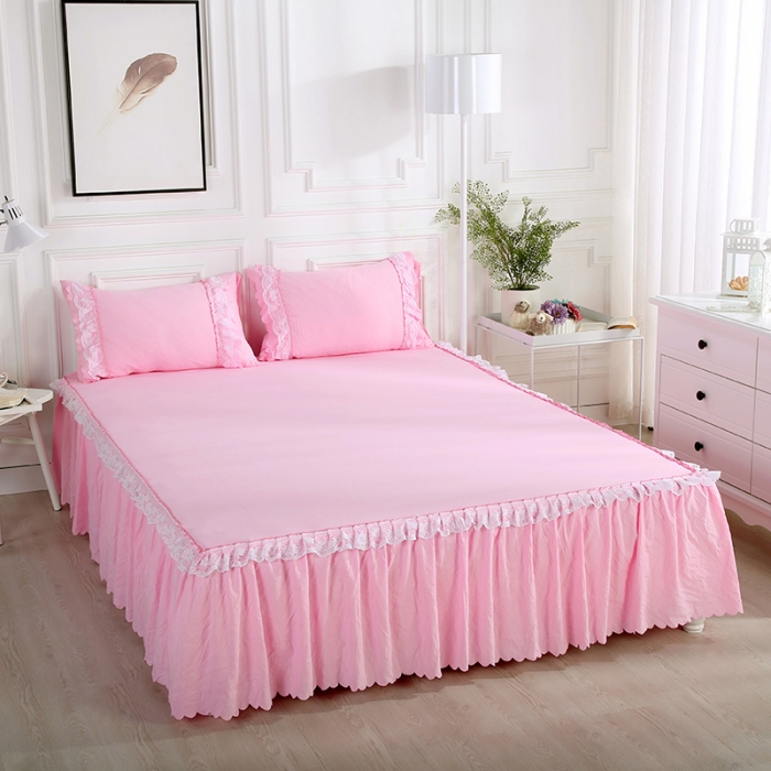 91家纺网 家纺一手货源 找家纺 梦柏家纺 2021新款水洗棉蕾丝四件套 公主粉