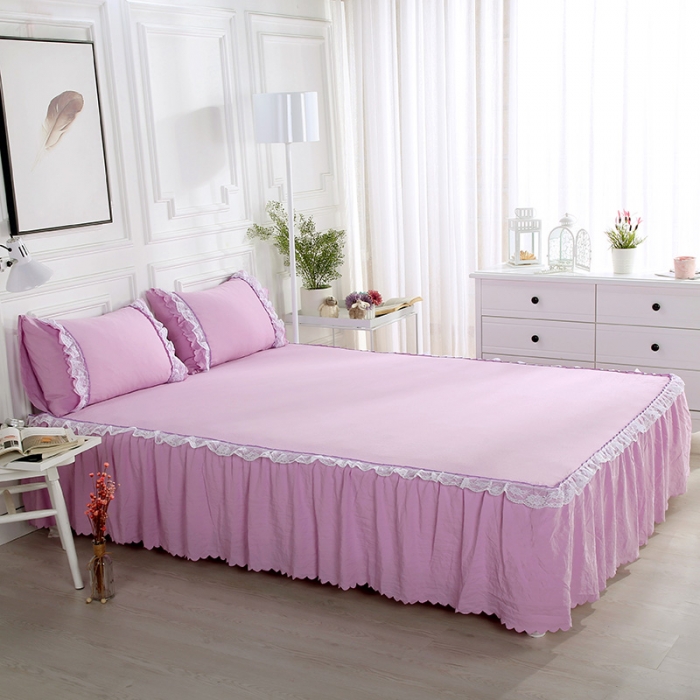 91家纺网 家纺一手货源 找家纺 梦柏家纺 2021新款水洗棉蕾丝四件套 兰花紫