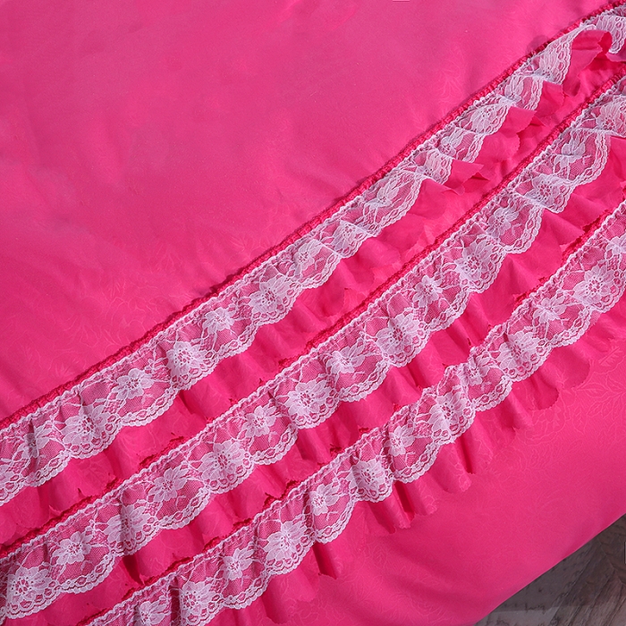 91家纺网 家纺一手货源 找家纺 梦柏家纺 2021新款水洗棉蕾丝四件套 玫红