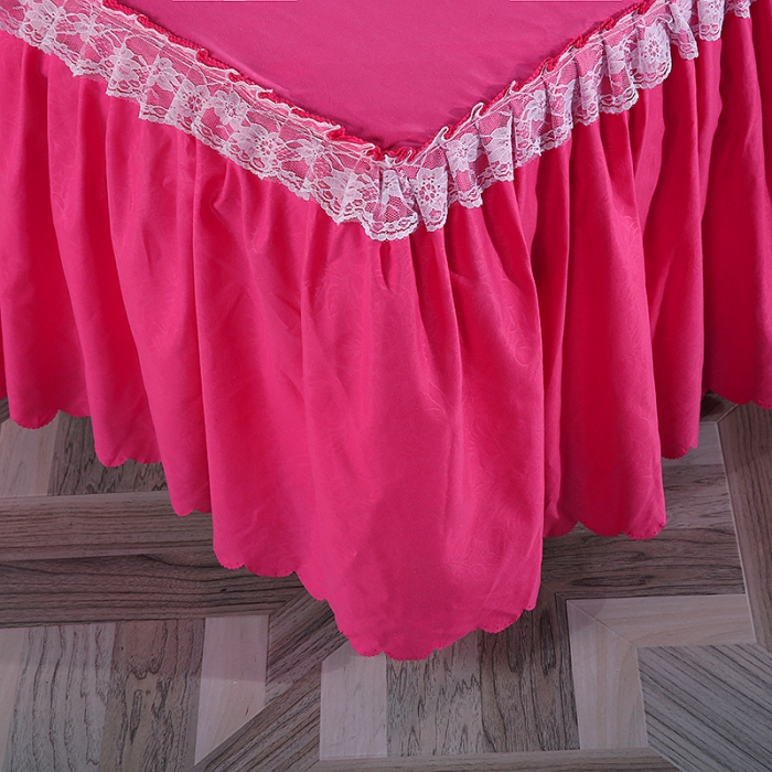 91家纺网 家纺一手货源 找家纺 梦柏家纺 2021新款水洗棉蕾丝四件套 玫红