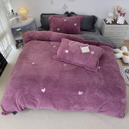 慕尚家纺 2022新款泰迪绒刺绣款牛奶绒四件套 爱心紫