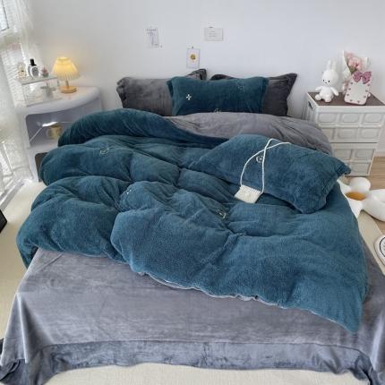 慕尚家纺 2022新款泰迪绒刺绣款牛奶绒四件套 四叶草绿