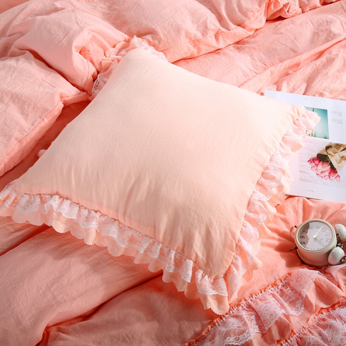 91家纺网 家纺一手货源 找家纺 梦柏家纺 2021新款水洗棉蕾丝四件套 浅玉色