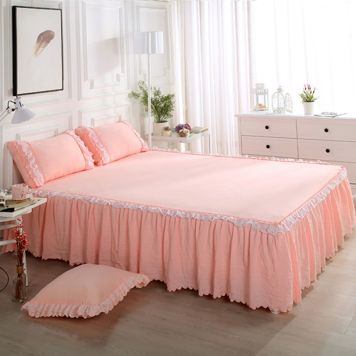 91家纺网 家纺一手货源 找家纺 梦柏家纺 2021新款水洗棉蕾丝四件套 浅玉色