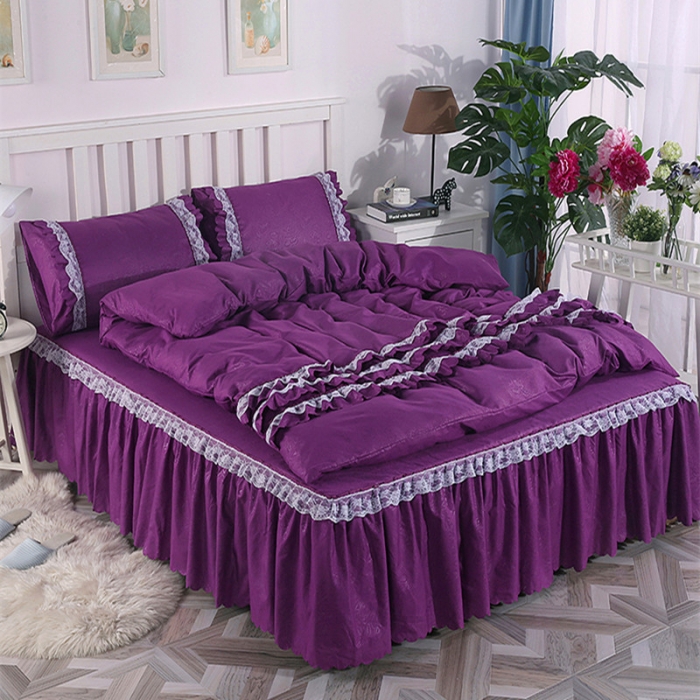 91家纺网 家纺一手货源 找家纺 梦柏家纺 2021新款水洗棉蕾丝四件套 深情紫