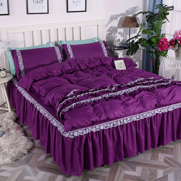 91家纺网 家纺一手货源 找家纺 梦柏家纺 2021新款水洗棉蕾丝四件套 深情紫