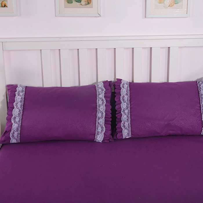 91家纺网 家纺一手货源 找家纺 梦柏家纺 2021新款水洗棉蕾丝四件套 深情紫