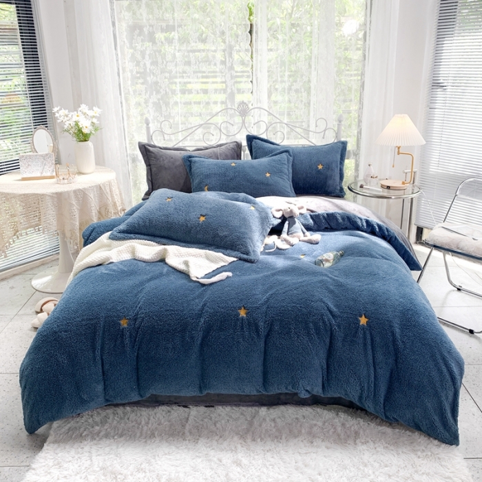 91家纺网 家纺一手货源 找家纺 （总）慕尚家纺 2022新款泰迪绒刺绣款牛奶绒四件套