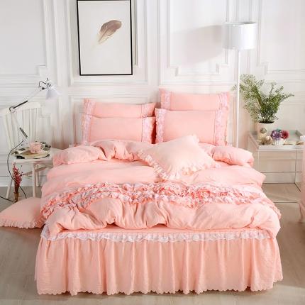 梦柏家纺 2021新款水洗棉蕾丝四件套 浅玉色