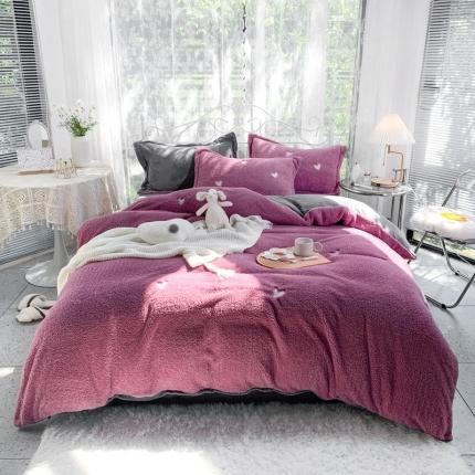 91家纺网 家纺一手货源 找家纺 慕尚家纺 2022新款泰迪绒刺绣款牛奶绒四件套 爱心紫