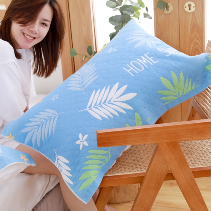 91家纺网 家纺一手货源 找家纺 朴尔家纺 2021新款柔棉花间风系列三层纱布枕巾 橄榄枝天蓝