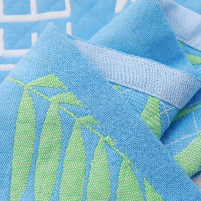 91家纺网 家纺一手货源 找家纺 朴尔家纺 2021新款柔棉花间风系列三层纱布枕巾 橄榄枝天蓝