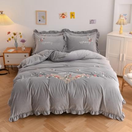 91家纺网 家纺一手货源 找家纺 （总）诗黛尔 2021新款秋冬锦簇花香保暖婴儿绒毛巾绣四件套