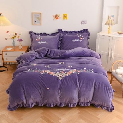 诗黛尔 2021新款秋冬锦簇花香保暖婴儿绒毛巾绣四件套优雅紫