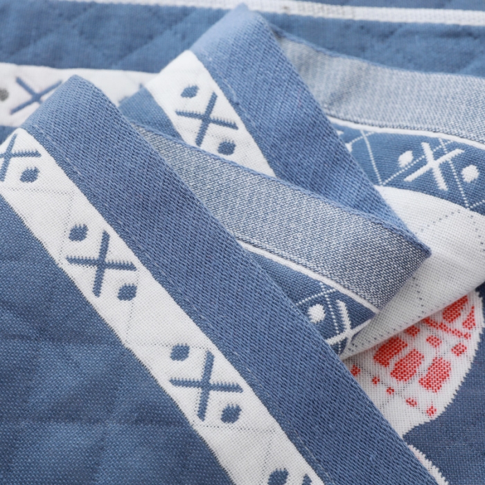 91家纺网 家纺一手货源 找家纺 朴尔家纺 2021新款柔棉卡漫风系列三层纱布枕巾 吉象蓝