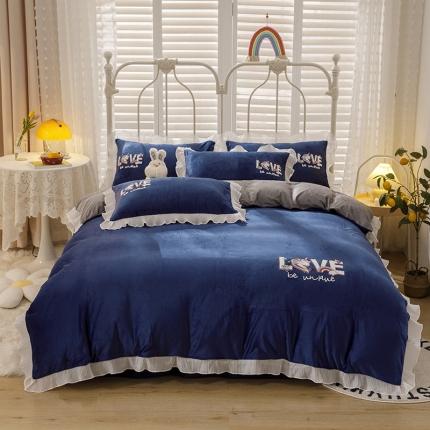 91家纺网 家纺一手货源 找家纺 纽缦 新款韩版水晶绒床单四件套法莱水晶牛奶 独角兽宝蓝灰